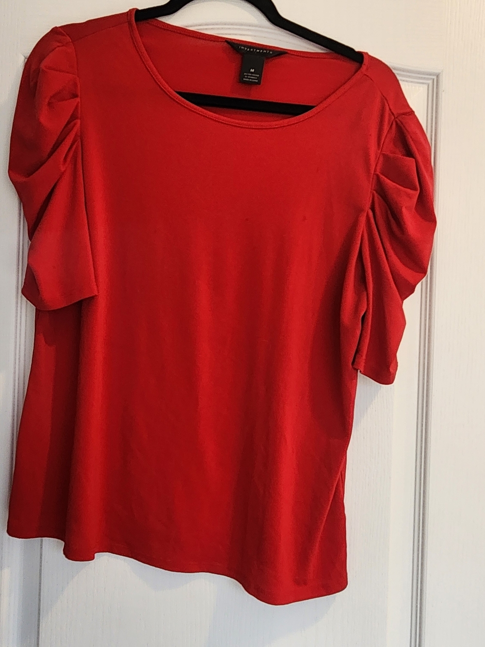 Investments Red Puff-Sleeve Women's Top M Euc